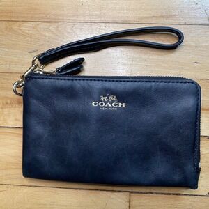COACH‎ New York Black Leather Double Zip Wristlet Wallet